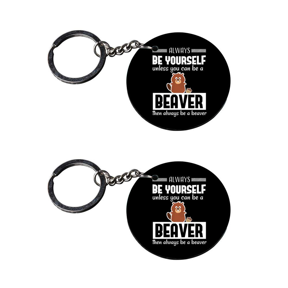 Set of 2 | Circle Shape Printed Wooden Keychains Beaver | Circle Shape keyrings | Circle Shape Keychains| Printed keyrings-image-15