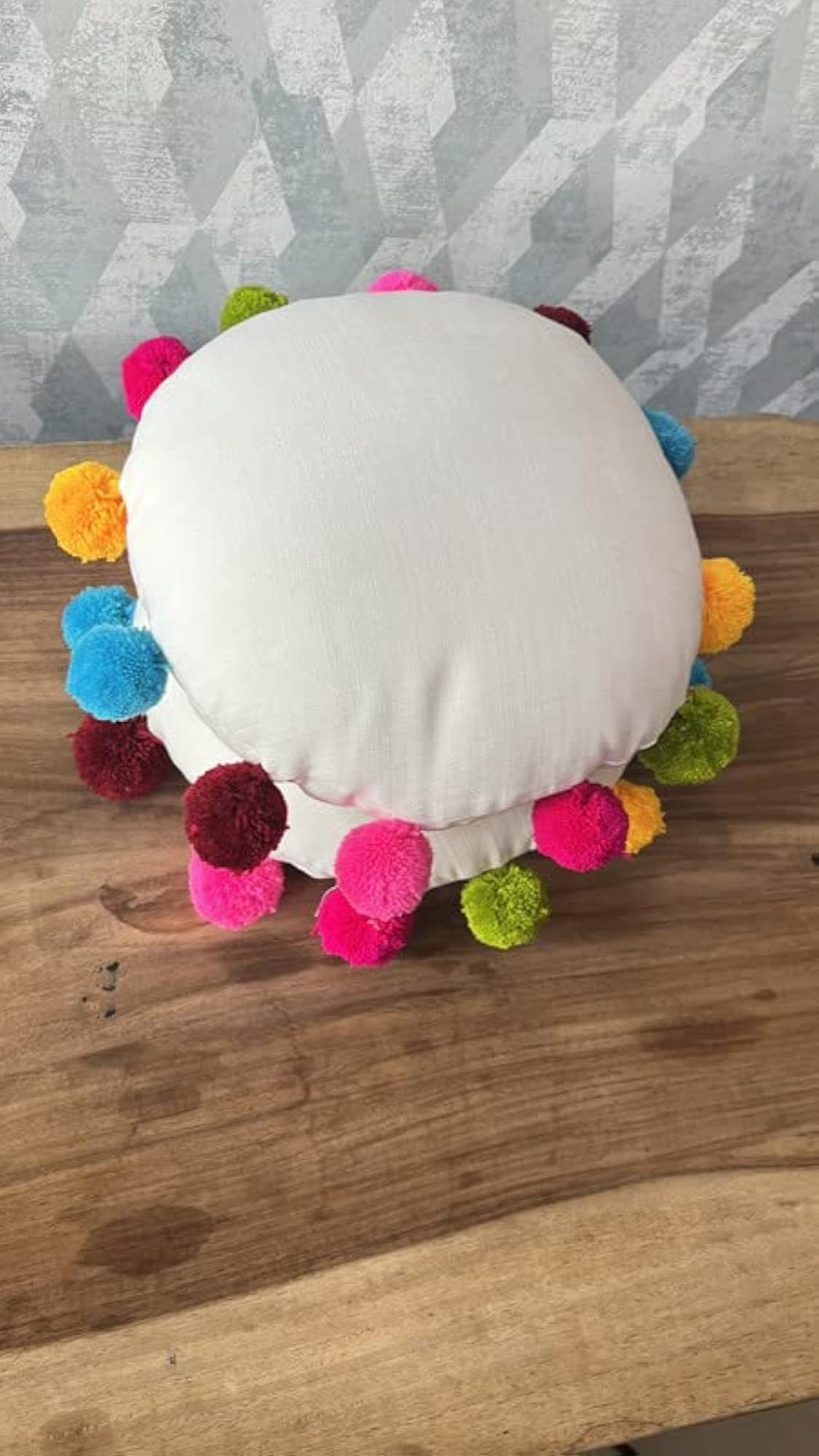 Pom Pom Ball Round Cushion Cover, 20 Inch Diameter