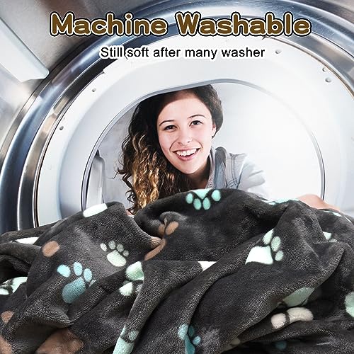 Image of Rezutan Upgraded Dog Blankets for Large Dogs, Dog Cat Flannel Blankets Washable, Soft Pet Mat Throw Cover for Kennel Crate Bed, Cute Paw Pattern, Dog Blanket, Pet Blanket (Grey 50 inch x 60 inch)