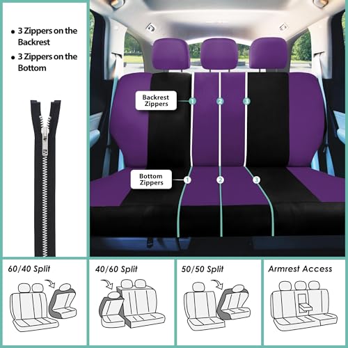 FH Group Light & Breezy Cloth Full Set Car Seat Covers (Purple/Black) Combo Set: Steering Wheel Cover, Seat Belt Pads and Black Vinyl Floor Mats – Universal Fit for Cars Trucks & SUVs by FH Group - Image 7