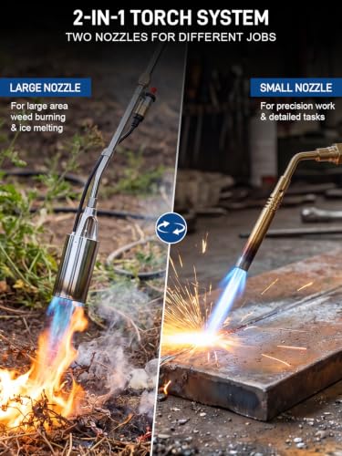 CLOZPLEAX 2-in-1 Propane Torch Weed Burner with Brazing Torch Tip,Heavy Duty Weed Burner with 12FT Hose, Self Igniter,Turbo Trigger,Long/Short Modes for Weeding,Roofing — view 2