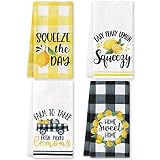 Vansolinne Lemon Kitchen Towels Lemonade Summer Tea Towels Yellow Black Buffalo Plaid Squeeze The Da
