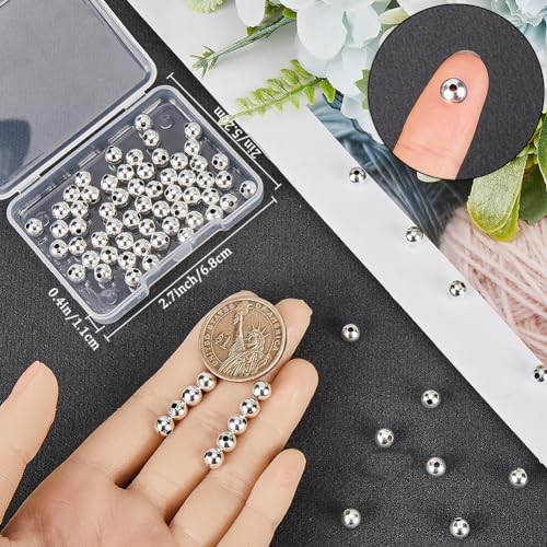 Beebeecraft 1 Box 100Pcs 6mm 925 Sterling Silver Plated Round Spacer Beads Ball Smooth Loose Beads for Bracelet Necklace Jewellery Making Craft Supplies - Image 3