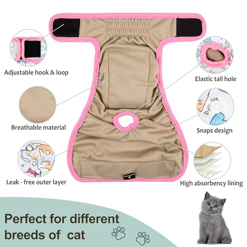 Image of Reusable Cat Diapers 3 Pack with Good Absorbency Kitten Diapers for Female Cats Small& Male Cat Easy to Put on Adorable Secure Fit M