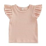Toddler Baby Girls T Shirt Top Cute Striped Ruffle Flying Sleeve Round Neck Casual Basic Tee Streetwear Blouse 0-6T (Orange, 3-4 Years)