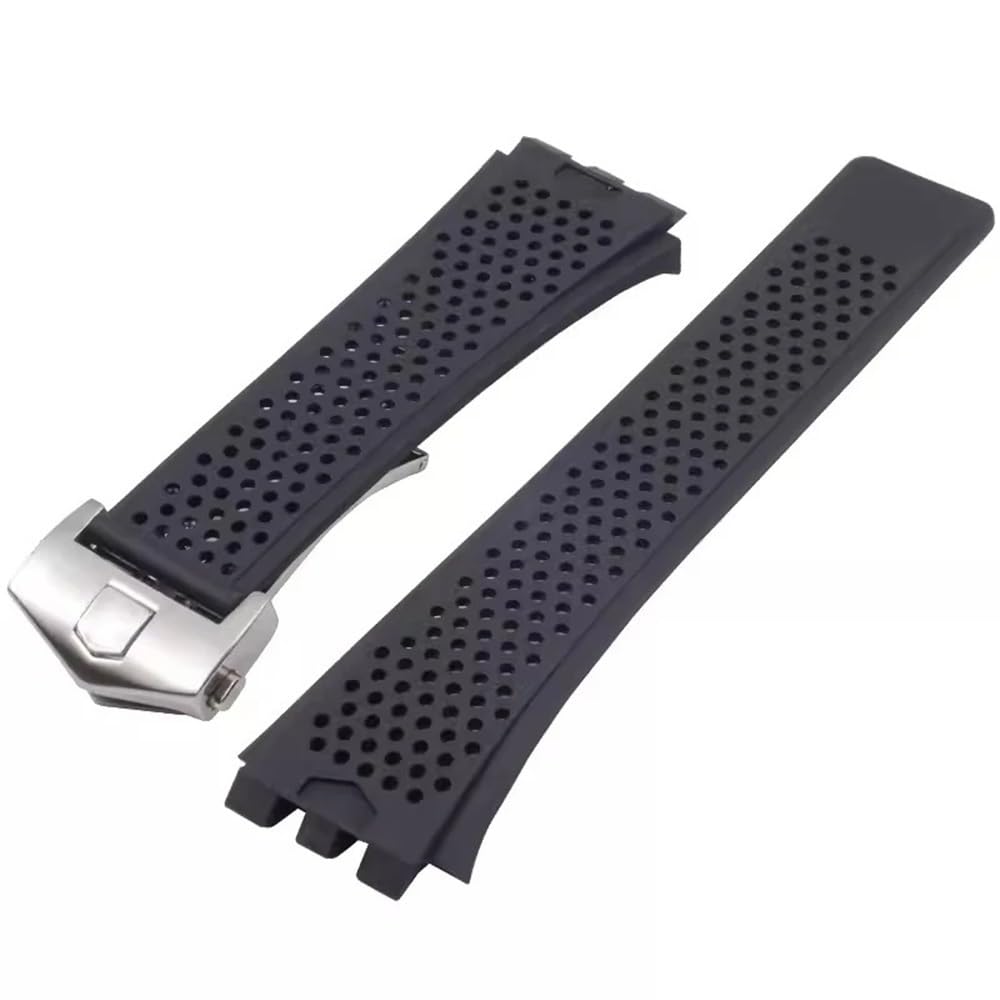 AMAUPCKCA Silicone Watch Band For TAG HEUER Carrera Series Watch Strap For Men's Concave Convex Interface Watchband Black Bracelet 22MM(Black-silver)