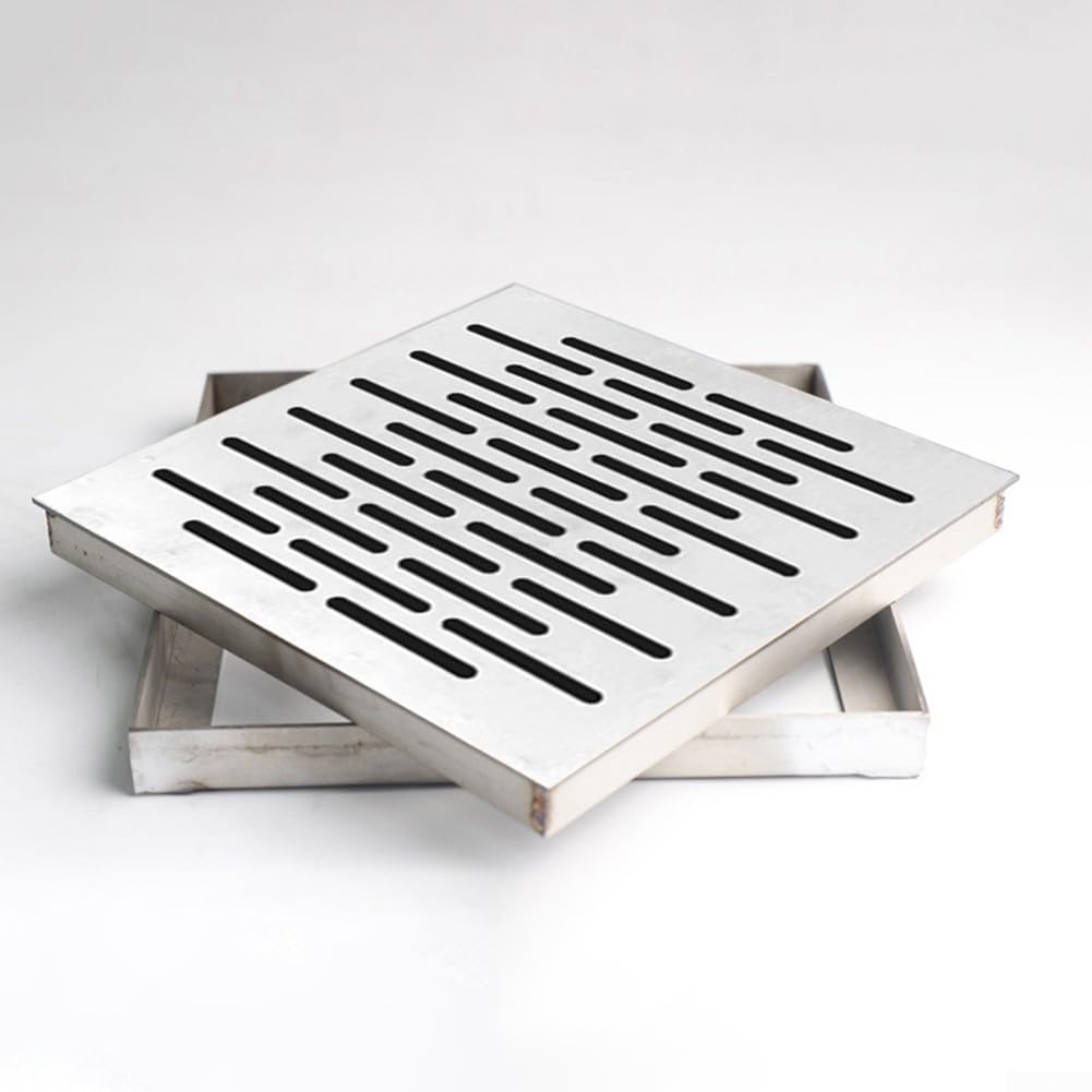 Grille de vidange de jardin robuste en acier inoxydable avec cadre, grille d'évacuation carrée d'extérieur pour égout d'eau pour jardin (250 x 250 x 20 mm)