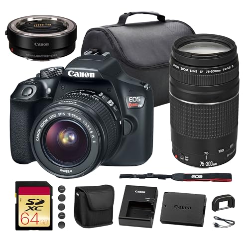 Canon EOS Rebel T6 DSLR Camera with 18-55mm Lens | 18MP APS-C CMOS Sensor, Built-in Wi-Fi & Full HD Video | for Travel & Everyday Photos + Canon EF 75-300mm f/4-5.6 III Lens + Adapter EF-EOS R + More