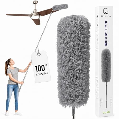 Image of Extendable Feather Duster, Microfiber Duster, Ceiling Fan Duster, Feather Dusters for Cleaning, Dust Cleaner, Cobweb Duster - Electrostatic Bendable Head - up to 100 Inch