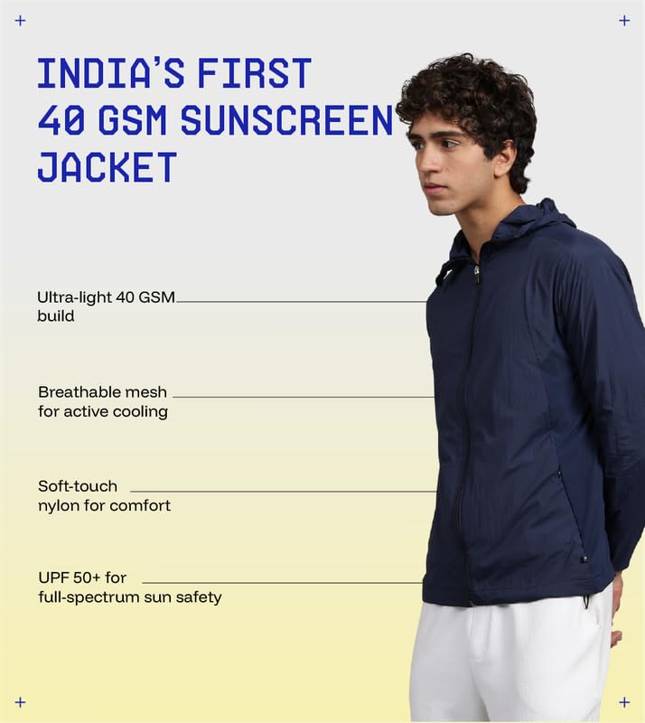 Image of BLUE TYGA Air Pro Sunscreen Jacket | UV Protection Hooded Jacket | 40 GSM Nylon, Breathable Mesh, Quick-Dry Summer Wear