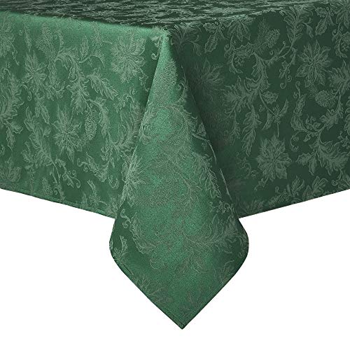 SoHome Christmas Poinsettia Damask Tablecloth, Cotton/Polyester Blend/Stain and Water Resistant/Machine Washable, 60\"x84\" Rectangle Green - Thumbnail 6
