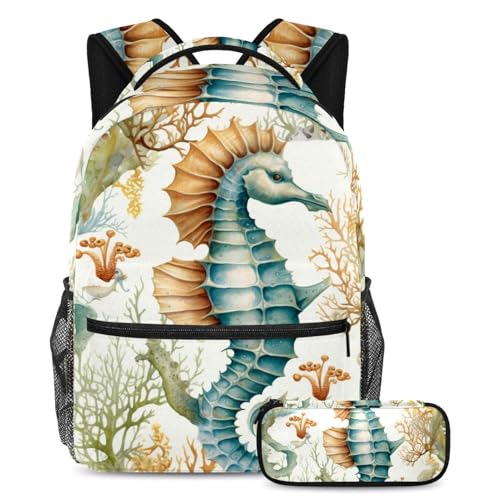 Cartable enfant Art Ocean Seahorse grand volume contre le désordre