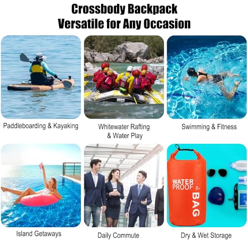 Bolsa seca impermeable de 2L, ligera y compacta con cierre enrollable para kayak, natación, camping y playa, resistente al agua, color naranja miniatura 6