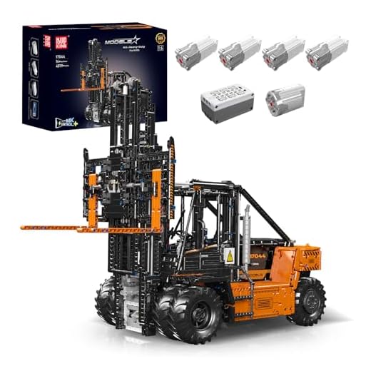 Mould King 17044 Carrelli elevatori pesanti, modelli di costruzione in scala 1:6 per adulti con dettagli autentici, radiocomandati da app (arancione, 4579+ parti)