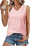 Dookttker Womens Cotton Linen Tank Tops V Neck Casual Cami Sleeveless Blouses Basic Shirt Summer Clothes Fashion Outfits Pink