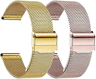 LBCS No Gaps Metal Strap, 2 Pack Band with Clips Solid Stainless Steel Bracelet for Most watches and smart watches ,Samsung/Huawei/Apple Watch/OPPO Smartwatch, 18mm,20mm,22mm,24mm Metal Bands Compatible (Gold + Rose Gold, 16mm)