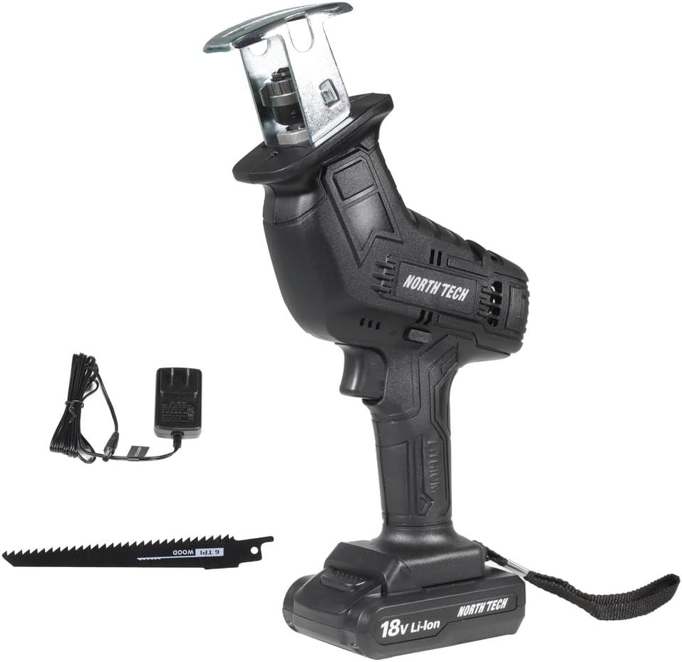 North Tech 18V Cordless Reciprocating Saw Kit with Battery & Charger — 0–3,000 SPM, Tool-Free Blade Change, Lightweight Compact Design