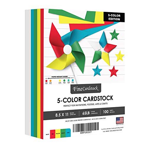 Bright Color Card Stock Paper, 8.5 X 11" Multi-Color Cardstock For Greetings, Gift Tags, Art & Crafts, Invitations & Announcements | 25 Red, 25 Yellow, 25 Green, 25 Blue, 50 White (150 Sheets Total) #TOP23