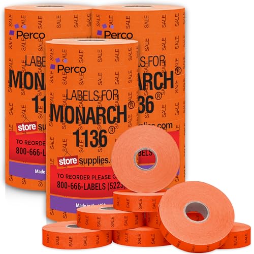 Etiquetas de precios para Monarch 1136 Perco rojas con 24 rollos y tinta
