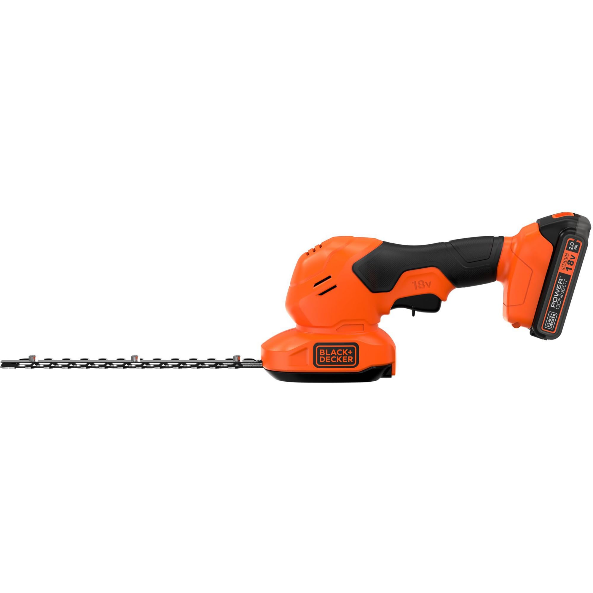BLACK+DECKER Kit Tijera Cortacésped y Arreglasetos con Batería 18V 2Ah Litio, Cuchillas Intercambiables sin Herramientas, Autonomía 60min, Peso 840g, Incluye Cargador, BCSS18D1