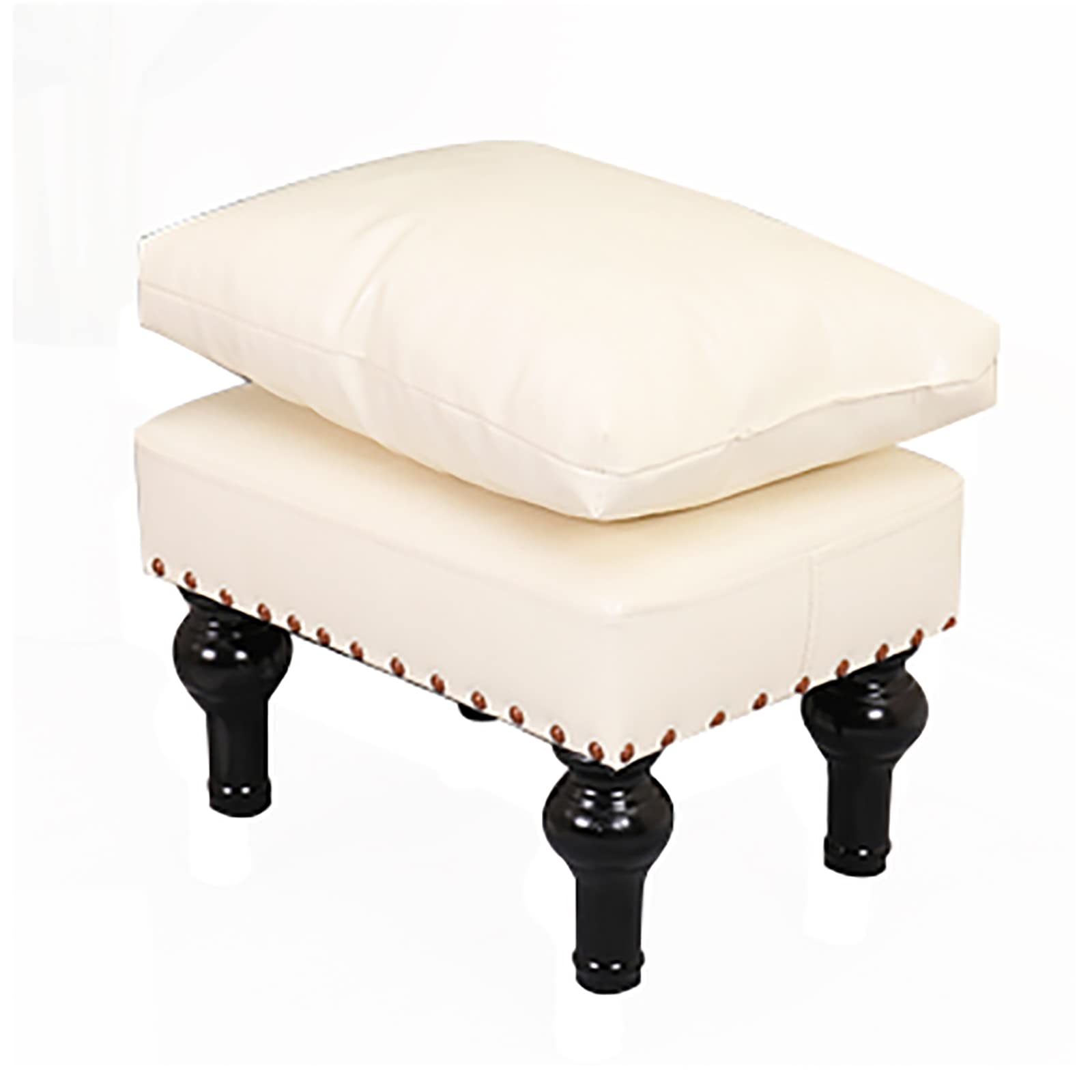 Repose-Pieds Double Couche Blanc 40x29 cm, Tabouret de Canapé Rustique en Cuir
