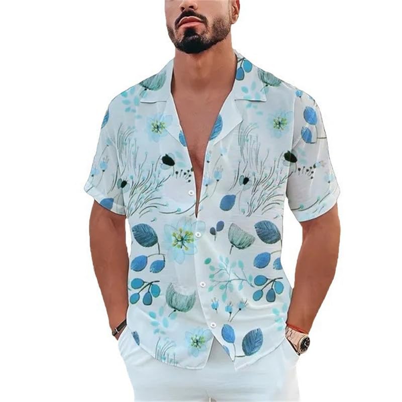 Chemise imprimée 3D homme manches courtes col original haut mode casual