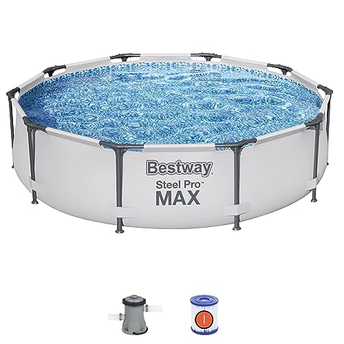 Bestway Steel ProMAX Swimming Round Pool 12 x 30/3.66m x 76cm Above Ground Garden Frame Pool Corrosion-resistant Steel Frame Sturdy & Durable Family Pool