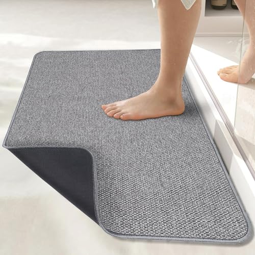 Bath Mat,Ultra Thin Bathroom Rugs,Rubber Bath Mats for Bathroom,No Slip Bath Rugs,Quick Dry,Machine Washable,Low Pile,Absorbent,Shower Outside,Sink,Home Decor Accessories.Grey,1'5'x2'3'(17x27Inch)