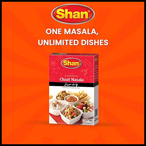 Shan Chaat Masala Seasoning Mix 3.52 Oz (100G) - Spice Powder For Tangy And Spicy Garnish On Savory Snacks - Suitable For Vegetarians - Airtight Bag In A Box (Pack Of 6) #TOP4