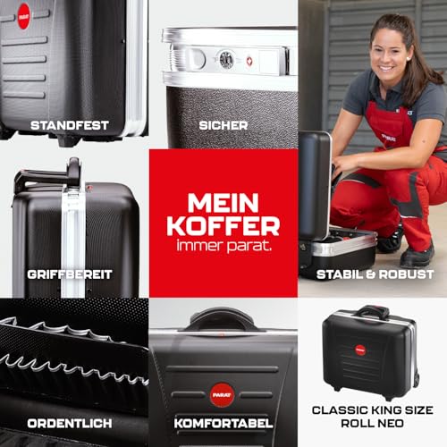 PARAT CLASSIC KingSize Roll neo CP-7 TSA LOCK™ | rollbarer Werkzeugkoffer leer mit Schloss | Für 60 Werkzeuge | Inkl. BASIC Roll-Up Case 8 | Werkzeugkiste mit CP-7 Haltern | 36L Werkzeugtrolley