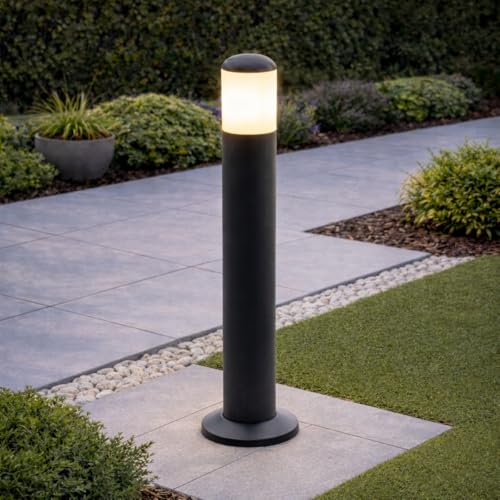 CGC Lighting Outdoor Post Light Black Bollard Garden Outside Pathway Driveway Landscape E27, Mains Power