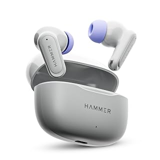 HAMMER Airflow Neo Earbuds with 80H Playtime, 13mm Titanium Driver, 40ms Gaming Mode, Fast Charging Buds, Type-C Charging, Voice Assistant, Lightweight Dual-Tone Design (Grey) - Amazon product rated Grade A