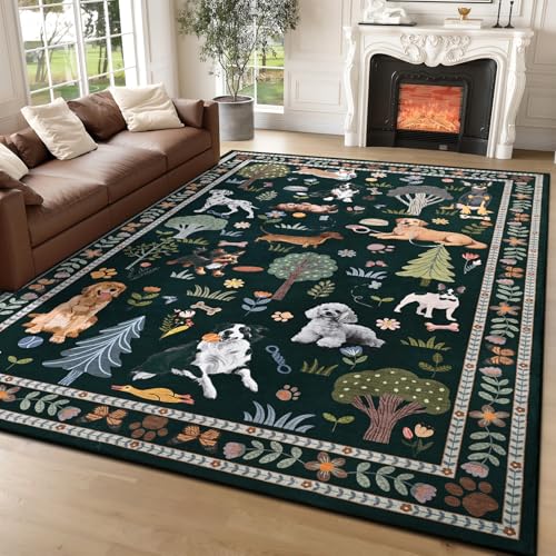 ST. BRIDGE Black 5x7 Rug, Washable Boho Floral Indoor Carpet