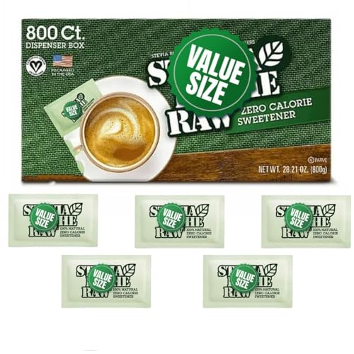 Stevia Raw Zero Calorie Sweetener Packets,Leaf, 800 Count, Sugar Substitute for coffee and Tea.