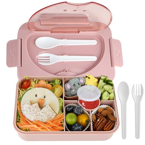 MaMix Bento Box Adult Lunch Box, Lunch Boxes for Kids, 5 Compartment Lunch Box Containers for Adults, Meal Prep Containers Reusable & Leakproof (Pink)