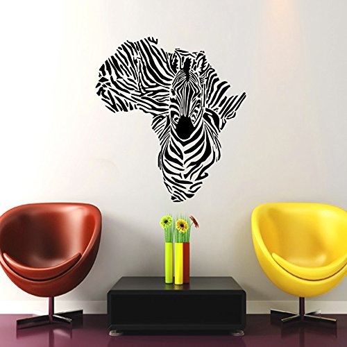 Wall Decal Map of Africa Zebra Animals Jungle Safari African Childrens Decor Kids Vinyl Sticker Wall Decals Nursery Bedroom Murals Playroom Art (6131)