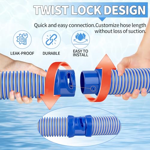 Boltigen Pool Cleaner Pump Hose Replacement Kit for Zodiac MX6 MX8, 39 Inch Twist Lock Pool Vacuum Hoses for Swimming Cleaning, 6pcs Upright packed