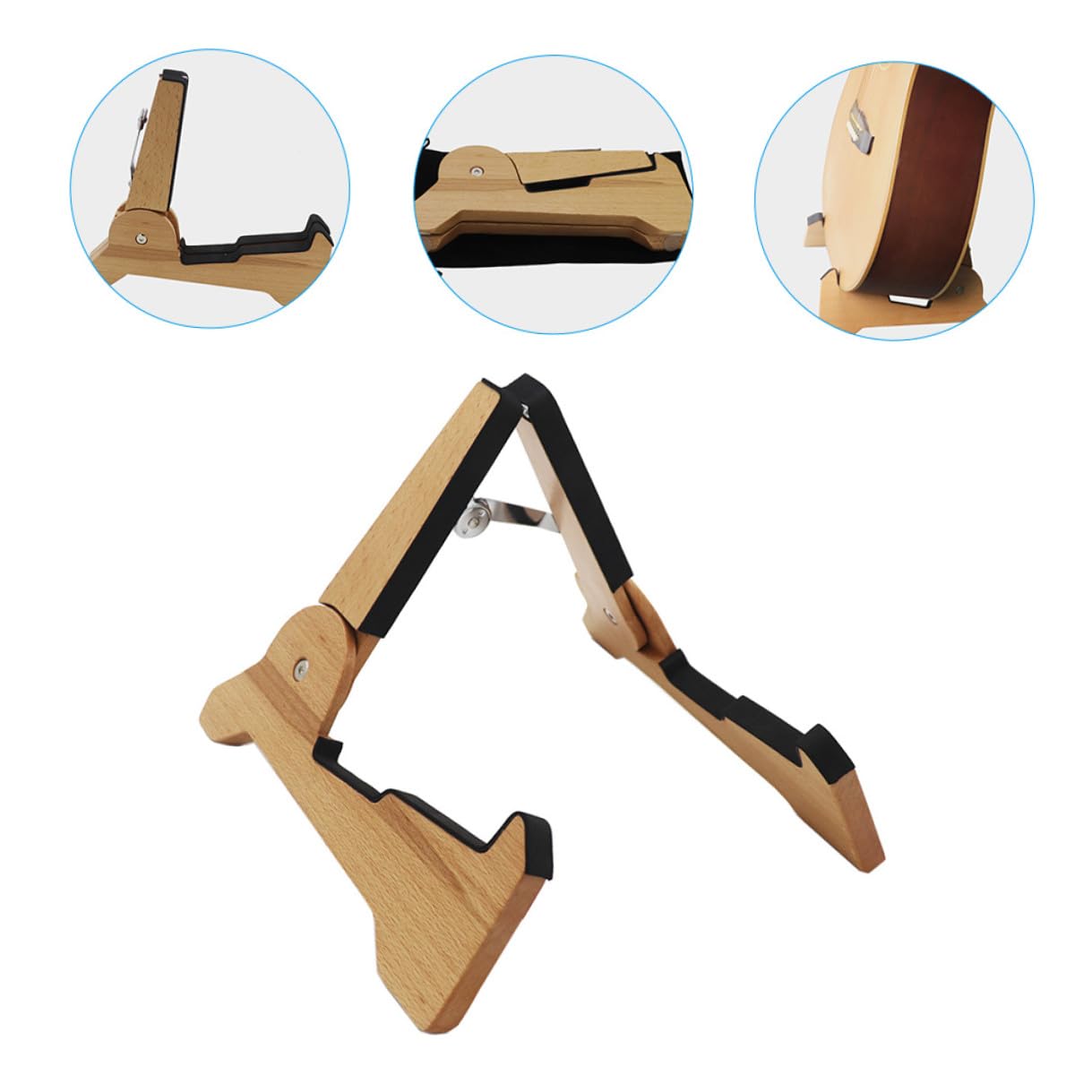VANZACK Supporto per Chitarra in Legno Pieghevole e Rimovibile per Chitarra Elettrica e Basso, per Sala Musica o Negozio Strumenti Musicali
