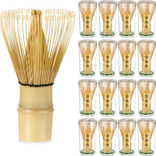 LemonRoad 16 Pcs Matcha Whisk Bulk 100 Prong Bamboo Whisk for Matcha Powder Traditional Japanese Chasen Handcrafted Organic Bamboo Stirrer Mixer Brush Authentic Ceremonial Tea Preparation Starter