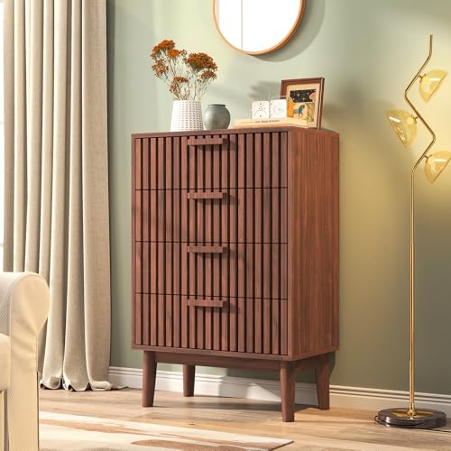 Aneutr - Cómoda con 4 cajones de 60 cm, mueble de almacenamiento de madera, multifuncional cómoda de dormitorio para adultos, armario con cajones para sala de estar, dormitorio y pasillo (madera, 60 x
