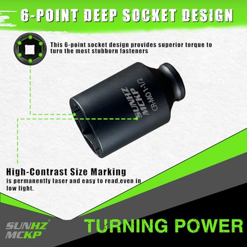Image of SUNHZMCKP 1 /2 Inch Drive Deep Impact Socket, SAE 1-1 /2 Inch Socket, 6 Point | Large Sockets, 6 Point Axle Nut Socket for Easy Removal of Axle Shaft Nuts, CR-MO