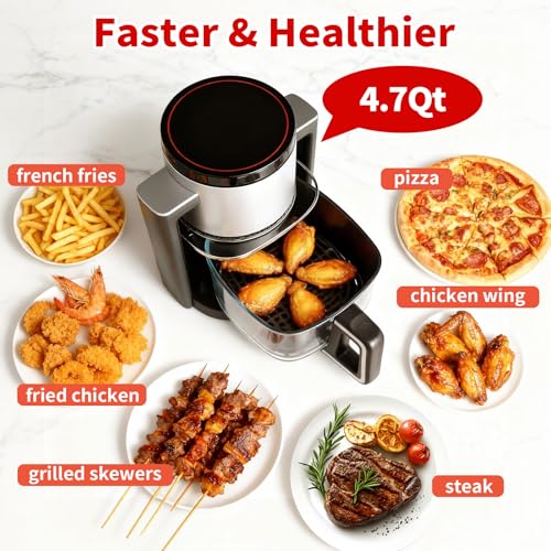 Image of OLIXIS Glass Air Fryer 4.7Qt, Non Toxic Airfryer with 10 Preset Cook Modes, 395F Rapid Air Crispy Technology, Roast Bake Dehydrate Reheat, Nonstick & Easy-Clean Basket, 1300W
