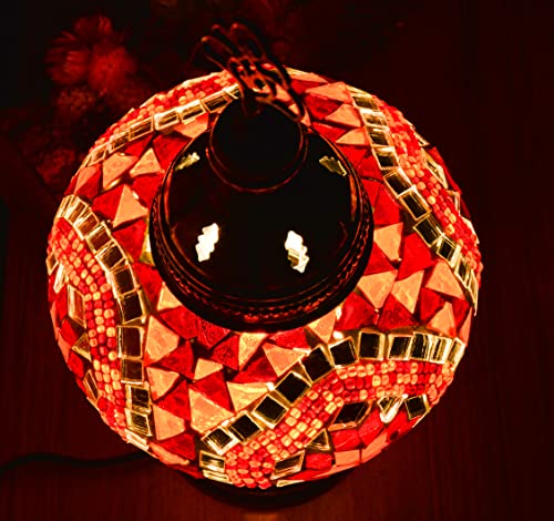 Mozaist Turkish Mosaic Desk Lamp, Vintage Colorful Multicolored Tiffany Style Vintage Antique Lamp For Salon, Bedroom, Bohemian Decorative Dim Light With E12 Socket & Us Plug (Orange Red) #TOP4