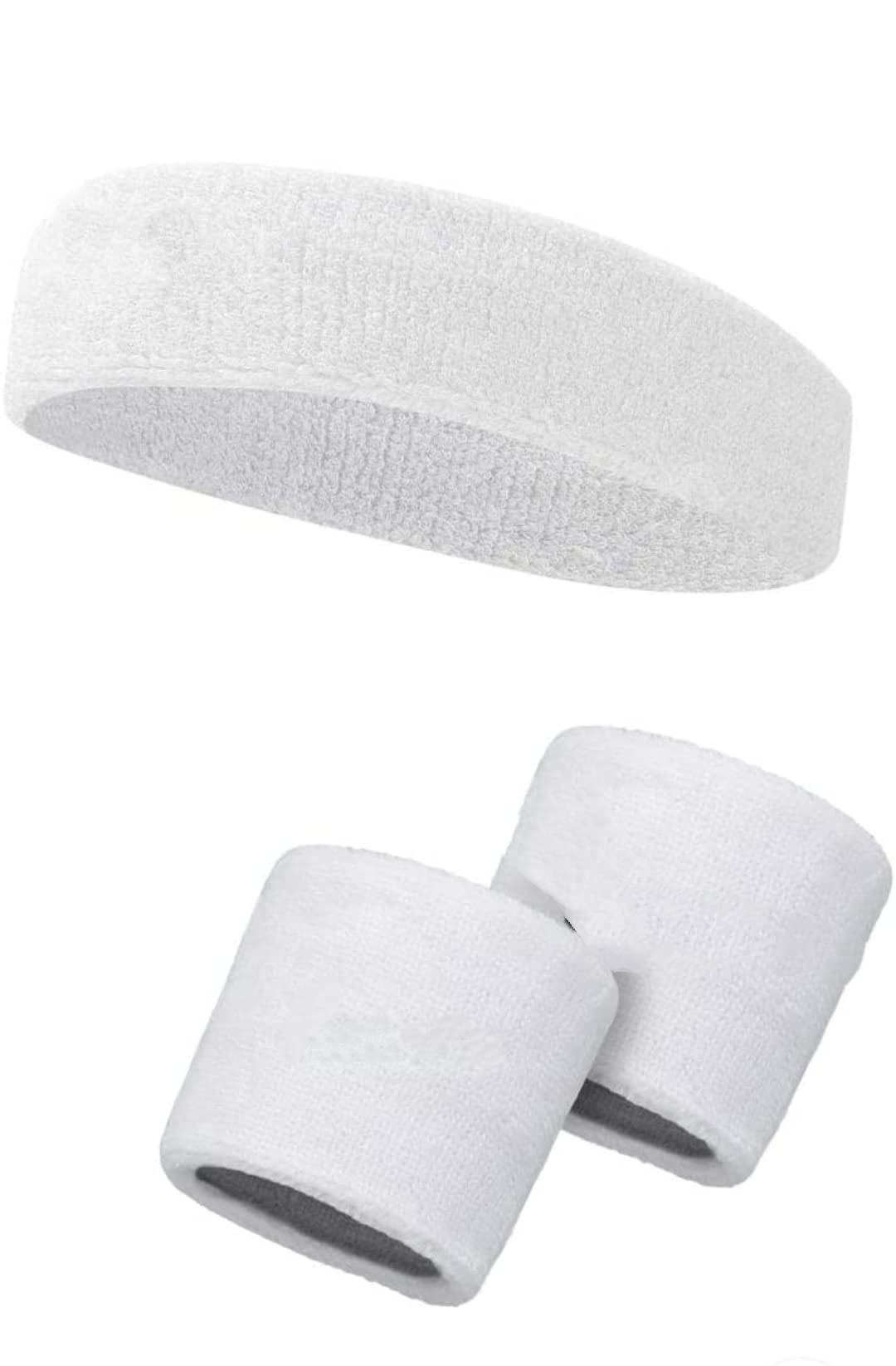 STEFFER Headband Wristband for Sports Gym Workout,Yoga (1Headband -2 Wristbands) Unisex Fitness Band (White)