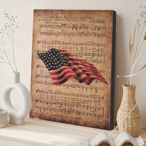Image of Framed Bald Eagle American Flag Wall Art, Patriotic Rustic Canvas Art Pictures, USA Eagle Wall Decor, Made in USA Ready to Hang for Office Man Cave Living Room