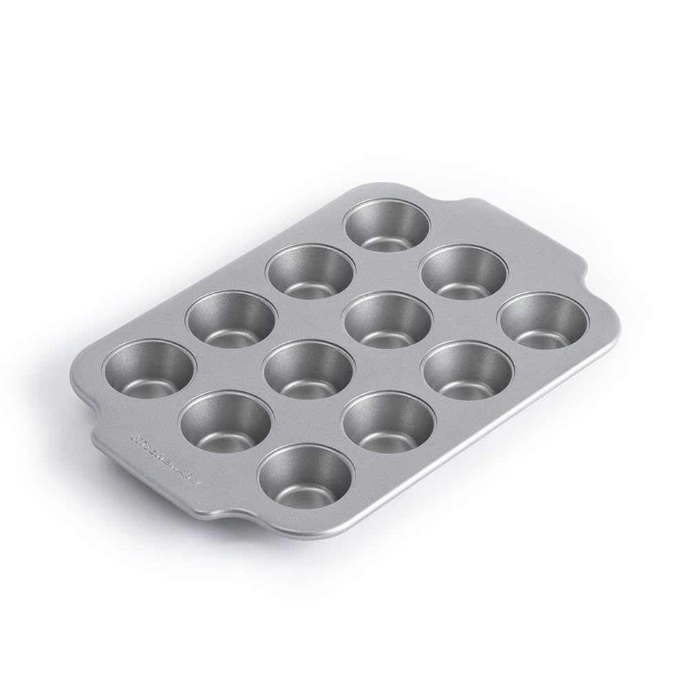 Kitchenaid Grey Bakeware Aluminized Steel Pfas-Free Nonstick 12-Cup Mini Muffin Tray, Oven Safe,