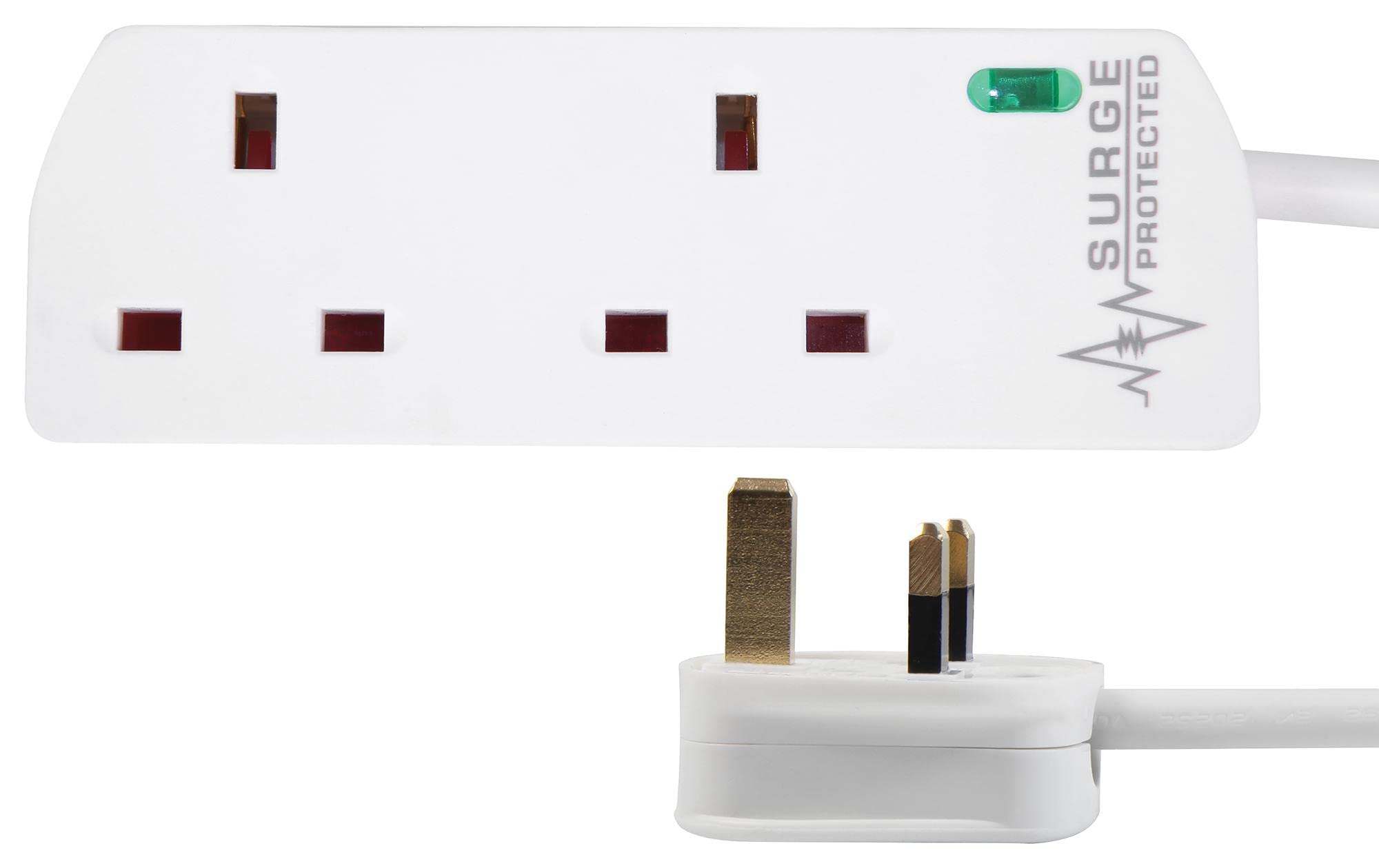 PRO ELEC 2‑Gang Surge Protected Mains Extension Lead, 7.5m Cable, 13A, White – PELB1988