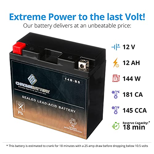 Image of CB CHROMEBATTERY YT14B-BS 12 V 145 CCA AGM - Maintenance-Free 13 Ah Battery for Sportbike, ATV, Jet Ski, Scooter - T3 Nut & Bolt Terminal - Fits Yamaha FZ1, Honda CBR600RR, Suzuki GSX-S1000