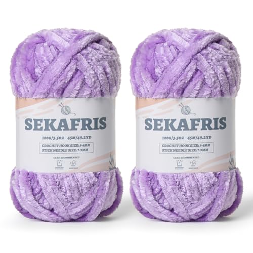 Image of Chenille Velvet Soft Yarn Light Purple 2 Pack | 200g /98.4yds Fuzzy Chunky Chenille Yarn for Crocheting Plush Yarn for Hand Knitting Amigurumi Fluffy Yarn