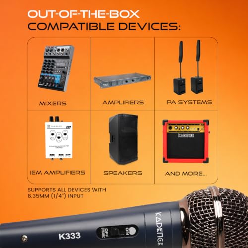 Image of Kadence K333 Home Series Dynamic Wired Mic with Cardioid Pickup, Blue | Metal Body with On /Off Switch; Includes 3-Pin XLR Female to 6.35 mm Cable for Karaoke, Singing, Speeches & Stage Performances